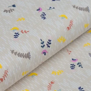 Preis Gesenkt Baumwolljersey sand mit Strickoptik, Blumen und Vögel